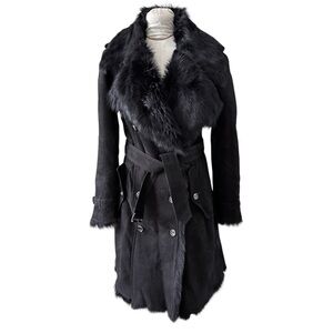 Burberry Lamb Shearling Suede Trench Coat, Small